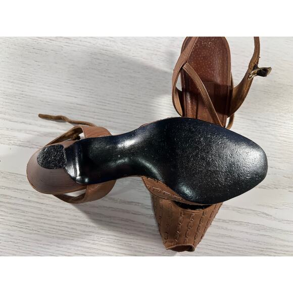 Vintage Kitten Heeled Open-Toed Sandals  - Brown Leather - Size 6 - Picture 3 of 4